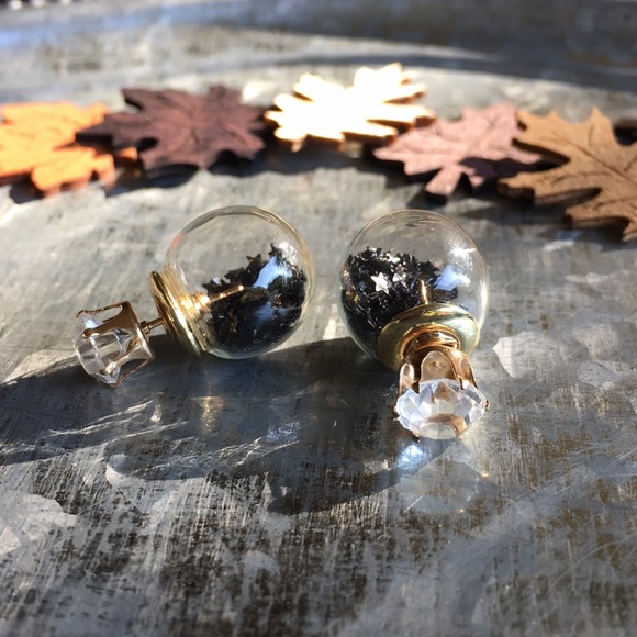 Black Star Confetti Double Stud Earrings - Picture 2 of 5